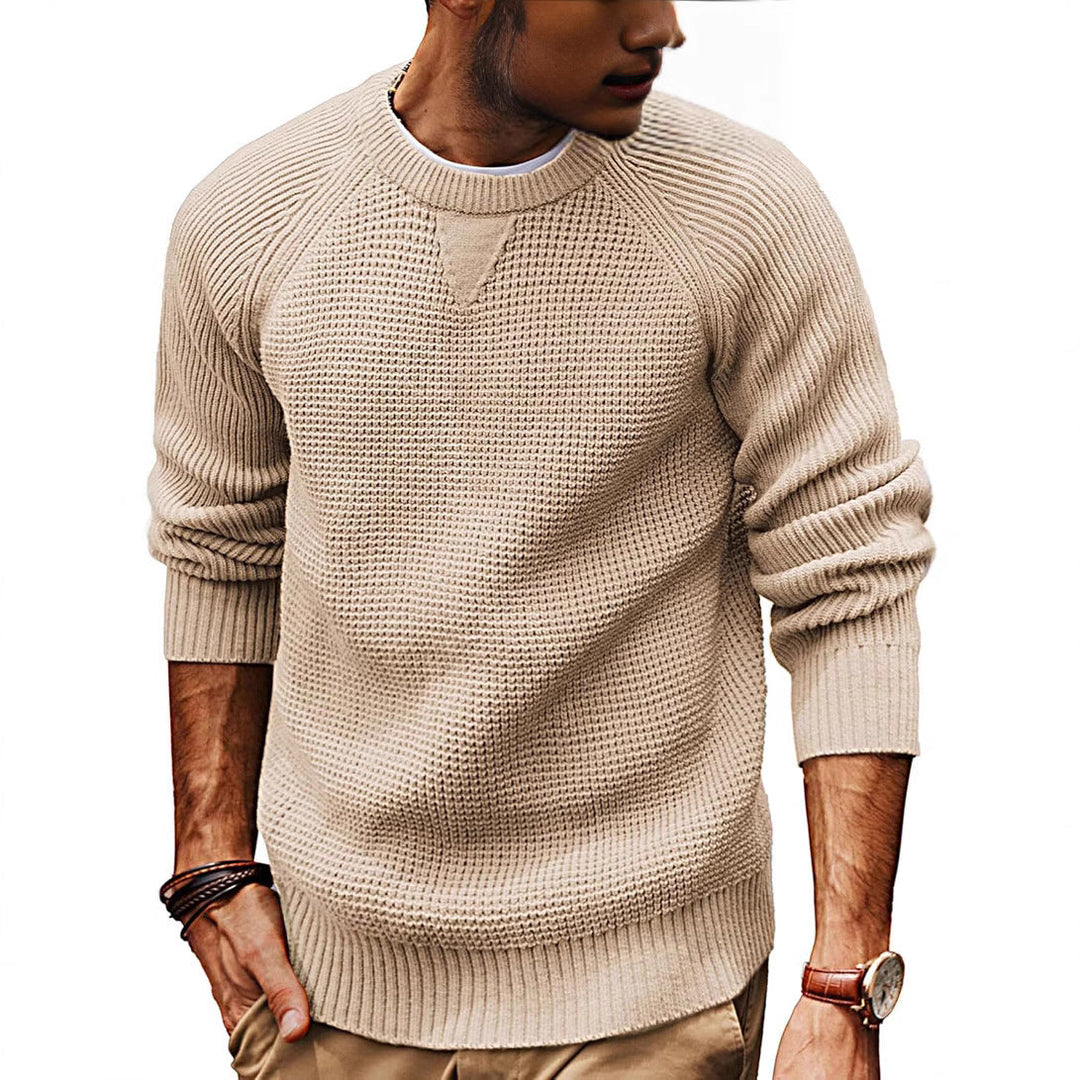 Herren lässiger Strickpullover mit strukturiertem Gewebemuster und Rundhalsausschnitt Drune