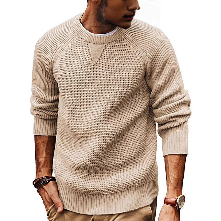 Herren lässiger Strickpullover mit strukturiertem Gewebemuster und Rundhalsausschnitt Drune