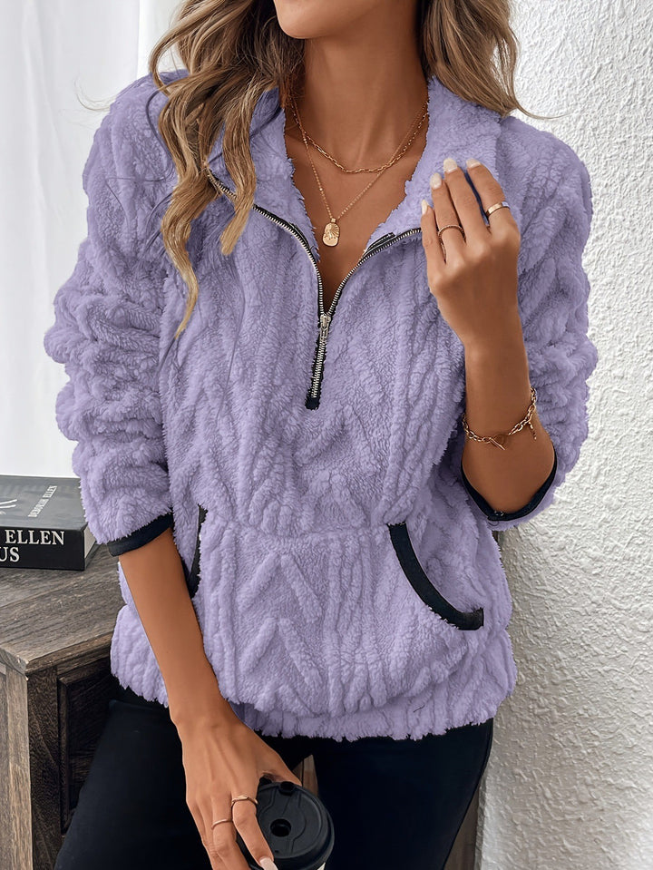 Damen Fleece-Pullover im modernen Strickdesign mit Reißverschluss Drune