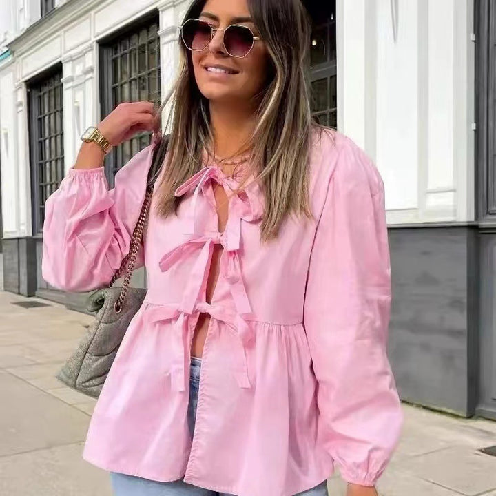 Damen Bluse mit verspielten Rüschendetails und Raffinförderungen Drune