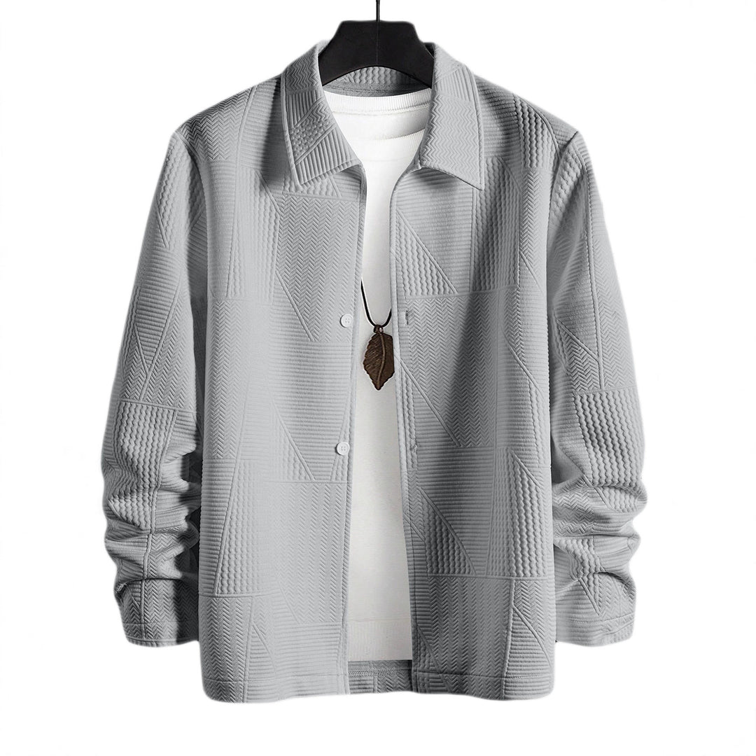 Herren nan strukturierte Shirtjacke im Patchwork-Relief mit Hemdkragen Drune
