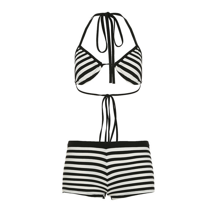 Damen trendiges Bikini-Set mit tieferem Ausschnitt und verstellbaren Trägern Drune