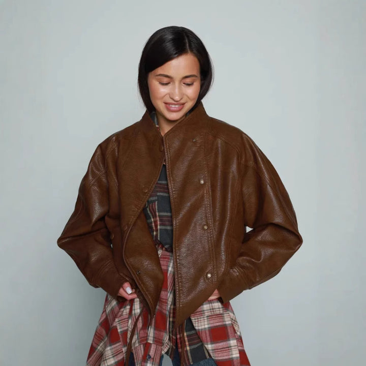 Damen modische und lässige Lederjacke im sportlichen Design Drune