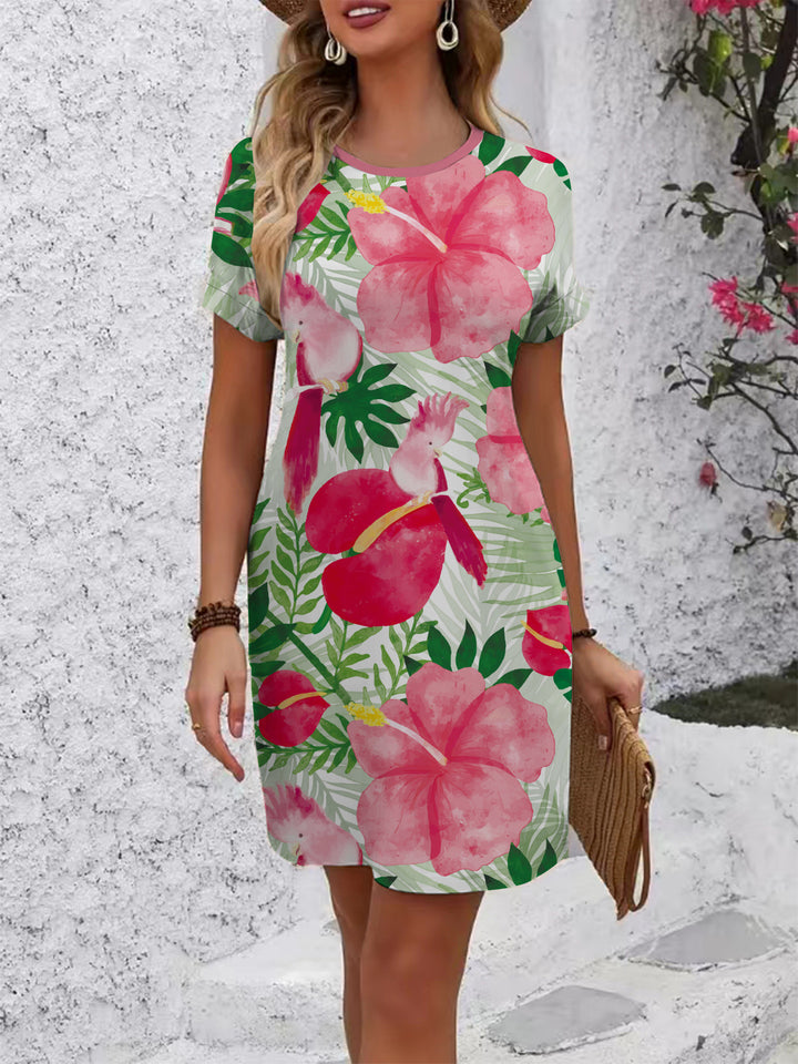 Damen komfortables Freizeitkleid mit lebhaftem Blumenmuster und lockerer Passform Drune