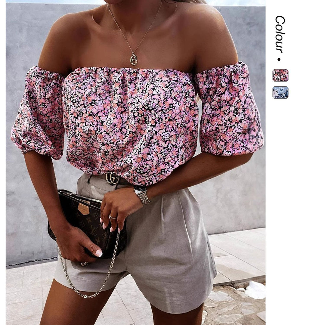 Damen Off-Shoulder Bluse mit voluminösen Puffärmeln und floralem Muster Drune