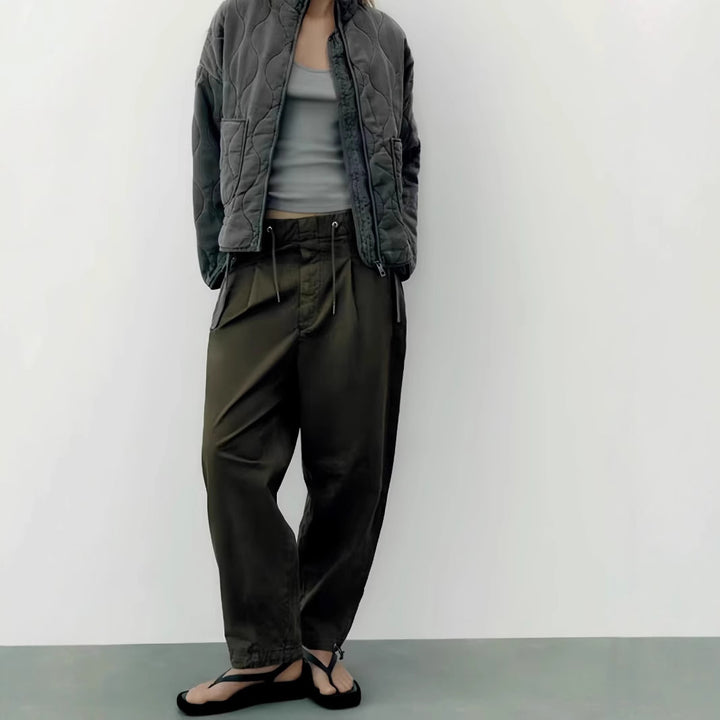 Damen gesteppte Utility-Jacke mit praktischen Taschen und hohem Kragen Drune