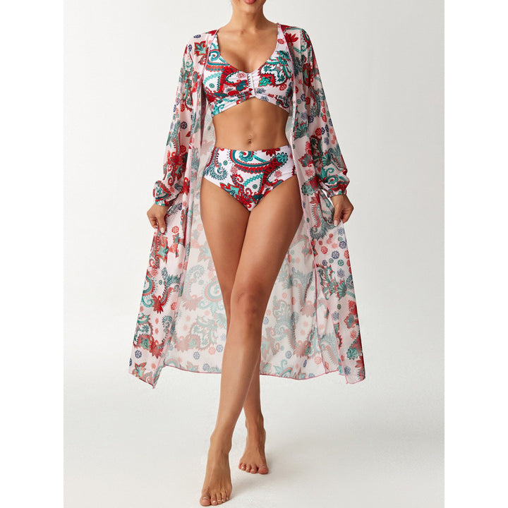 Damen Bikiniset mit farbenfrohem Design und transparenter Strandumhüllung Drune