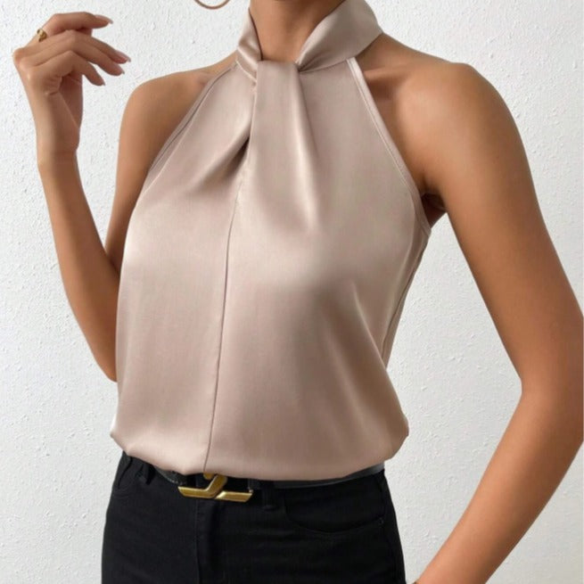 Drune | Damen Knoten Hals Stil Top Seide