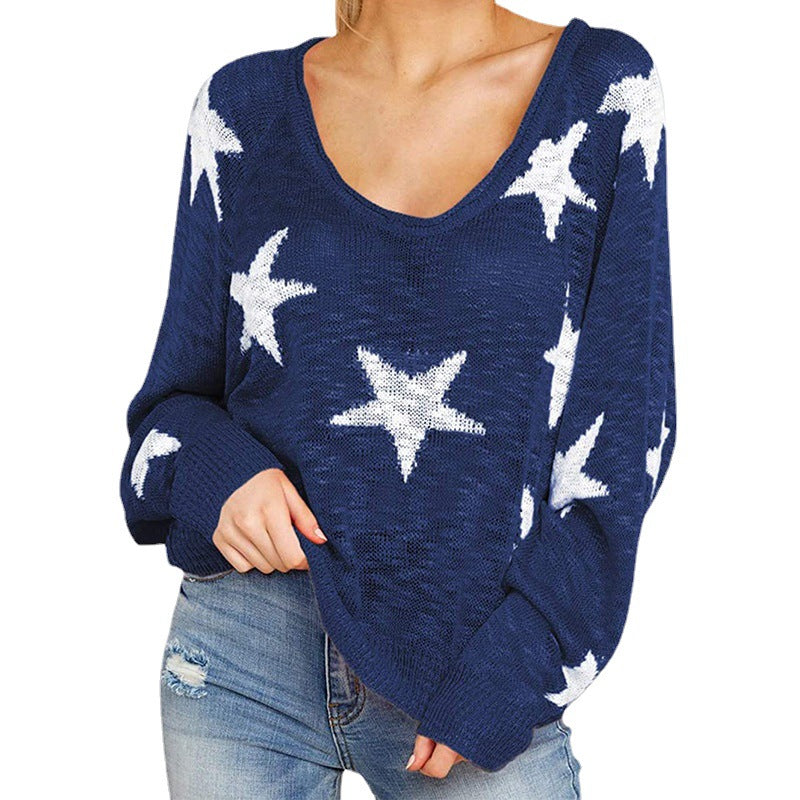 Damen Grobstrickpullover mit Sternenmuster Drune