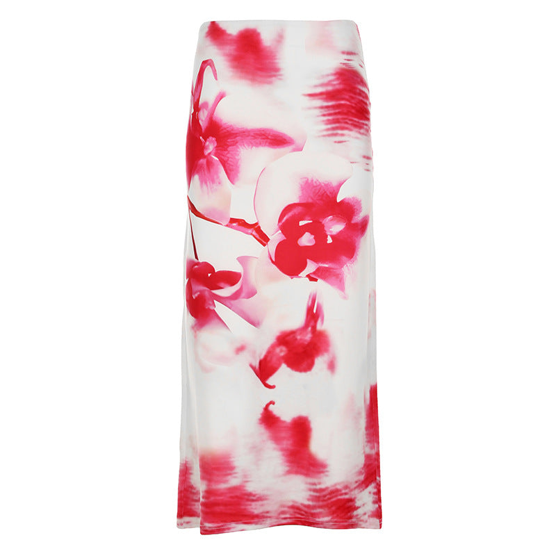 Damen Maxirock mit floralen Mustern und seitlichem Schlitz Drune