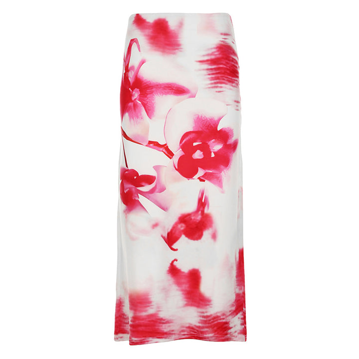 Damen Maxirock mit floralen Mustern und seitlichem Schlitz Drune