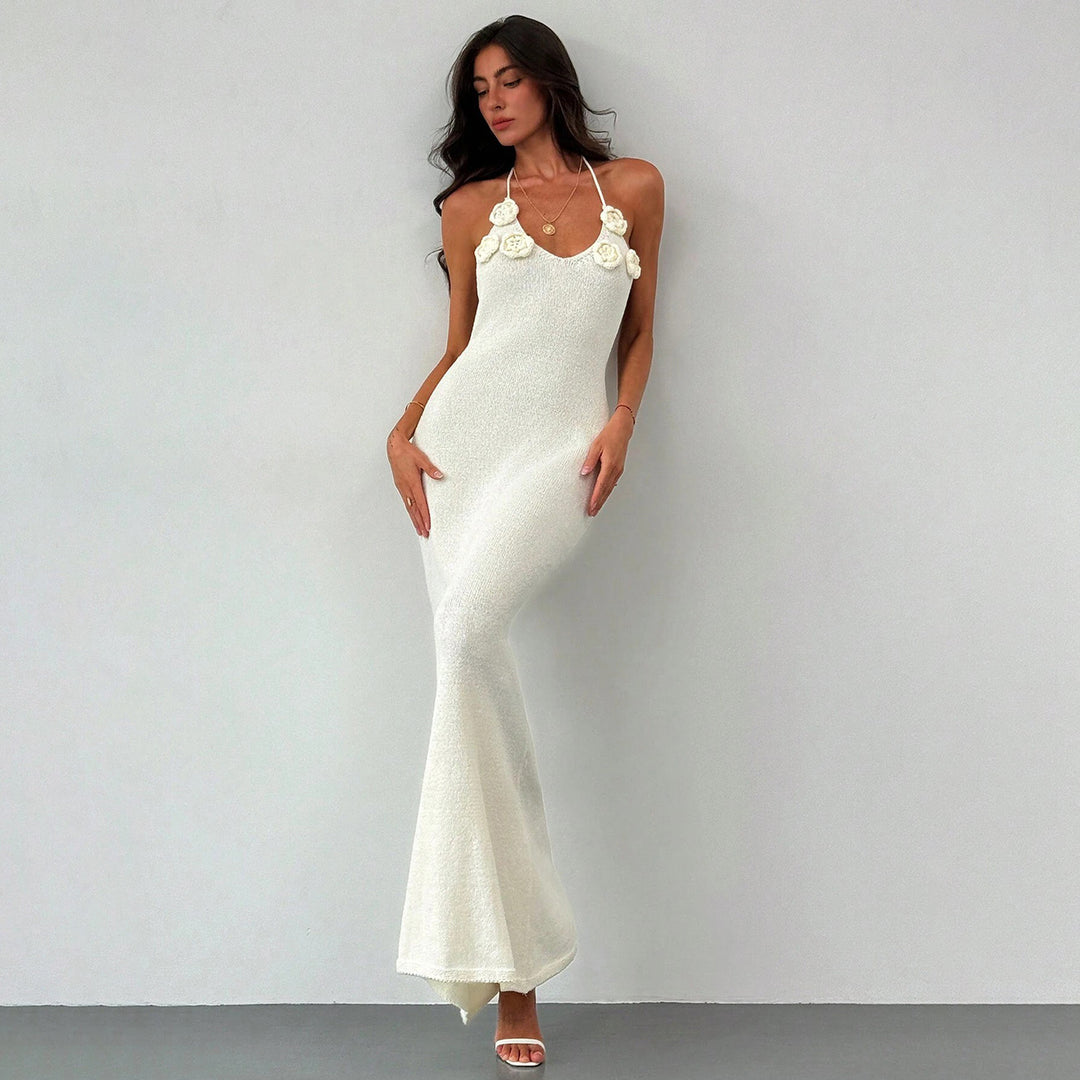 Damen glitzerndes Maxikleid mit eleganten Blumenapplikationen Drune