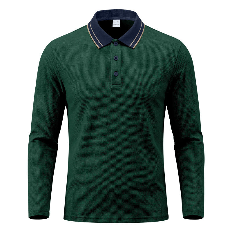 Herren nan langärmliges Piqué-Poloshirt mit Kontrastkragen und Dreiknopfleiste Drune