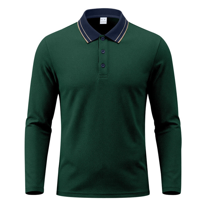 Herren nan langärmliges Piqué-Poloshirt mit Kontrastkragen und Dreiknopfleiste Drune