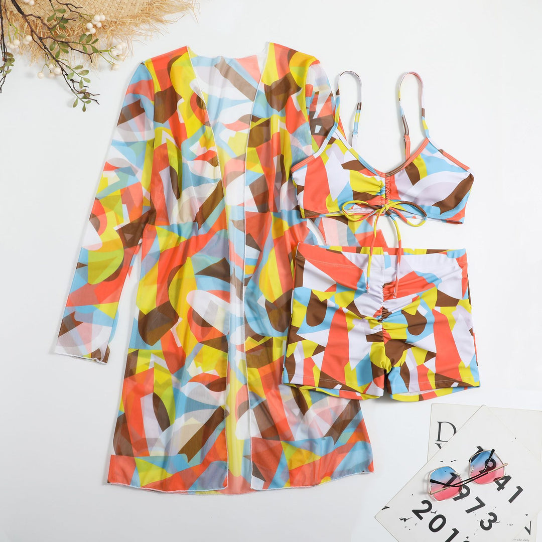 Damen Strandset mit floralem Kimono und Crop-Top Drune