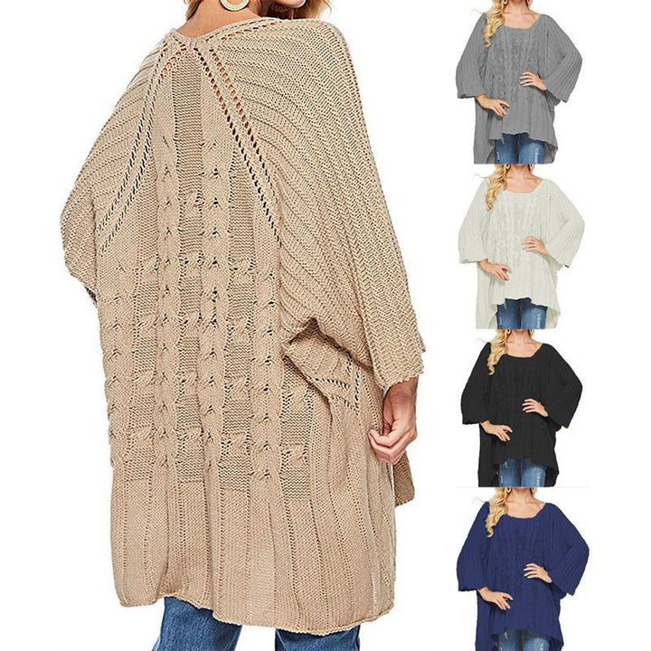 Damen Grobstrick-Poncho mit modischem Zopfmuster und weiten Ärmeln Drune