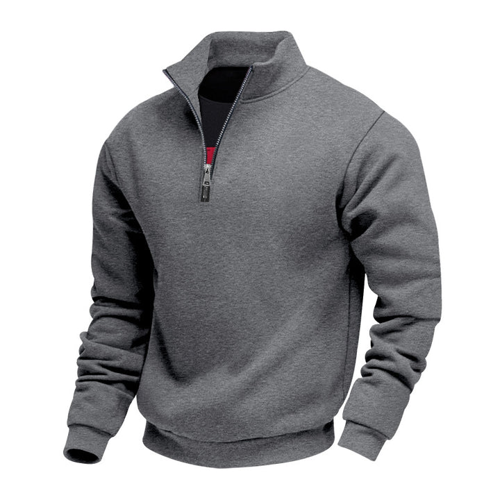 Herren nan angerauter Sweat-Halbzip mit kontrastiertem Innenkragen und elastischem Saum Drune
