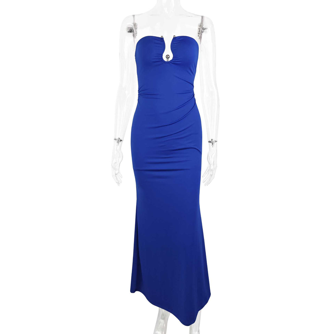 Damen Elegantes trägerloses Maxikleid mit raffiniertem Schlüssel-Ausschnitt und figurformendem Schnitt Drune