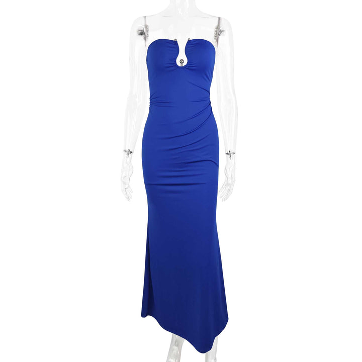 Damen Elegantes trägerloses Maxikleid mit raffiniertem Schlüssel-Ausschnitt und figurformendem Schnitt Drune