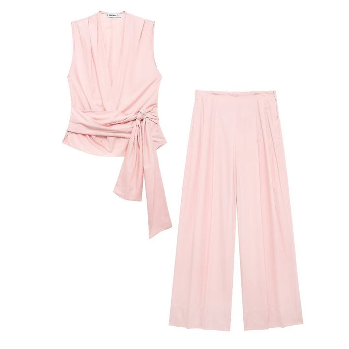 DruneMODE | Cardigan mit Schleifen-Dekoration Weste lange Hose Anzug