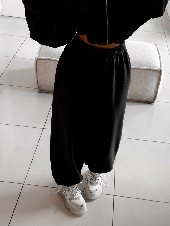 Damen nan oversized Kapuzenjacke mit durchgehendem Reißverschluss und Highwaist Gummibund-Jogginghose Set Drune