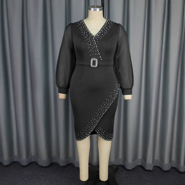 Damen Abendkleid mit eleganten Puffärmeln und funkelnden Applikationen Drune