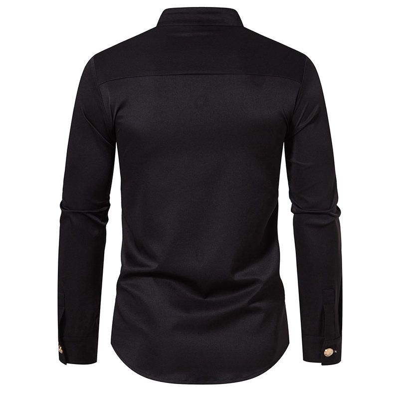 Herren Mandarin Kragen Dress Shirt Drune