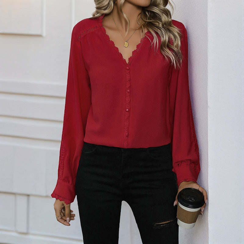 Damen elegante Bluse mit Rüschendetails und Knopfverschluss Drune