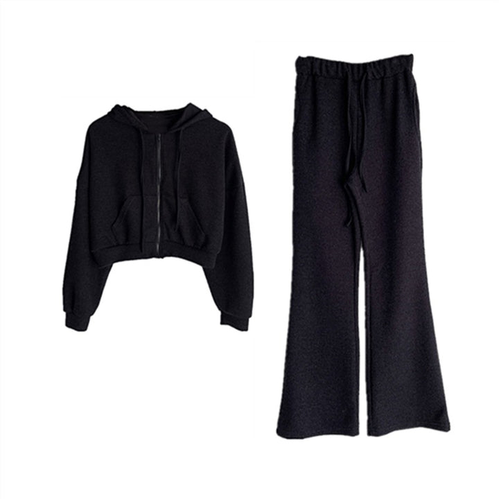 Damen lässiges Loungewear-Set mit Cropped-Hoodie und weitem Bein Drune
