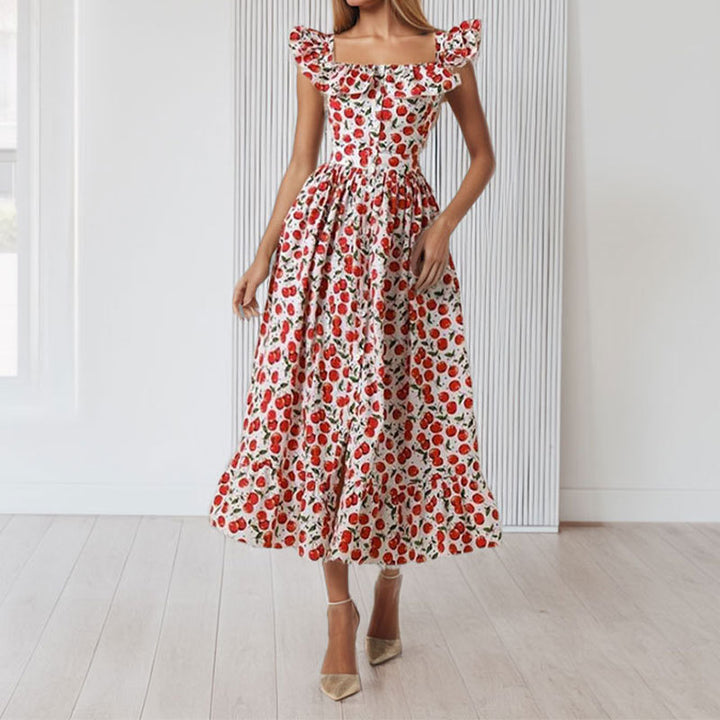 Damen Maxikleid mit Rüschendetails und knöpfbarem Oberteil Drune