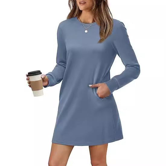 Damen lässiges Sweatkleid mit langem Arm und Rundhalsausschnitt Drune