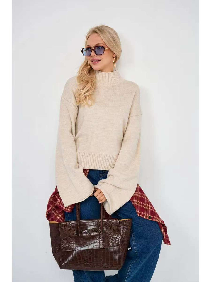 Damen Modischer Pullover mit weitem Schnitt und hohen Bündchen Drune