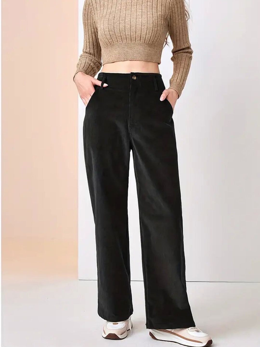Damen Weit geschnittene Stoffhose mit hohem Bund und praktischen Taschen Drune