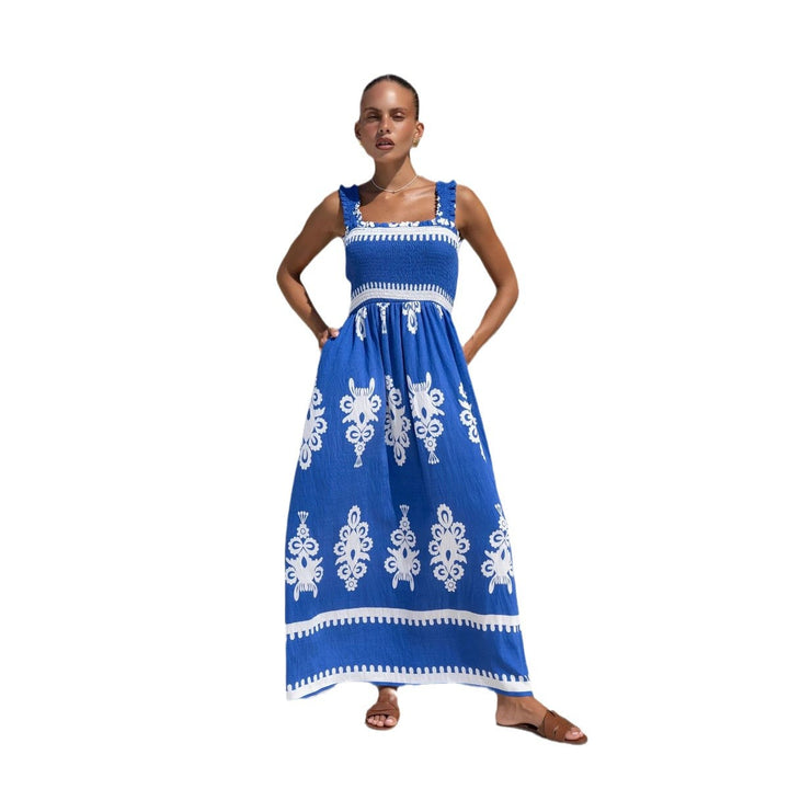 Damen Maxikleid mit elastischem Oberteil und detailliertem Muster Drune