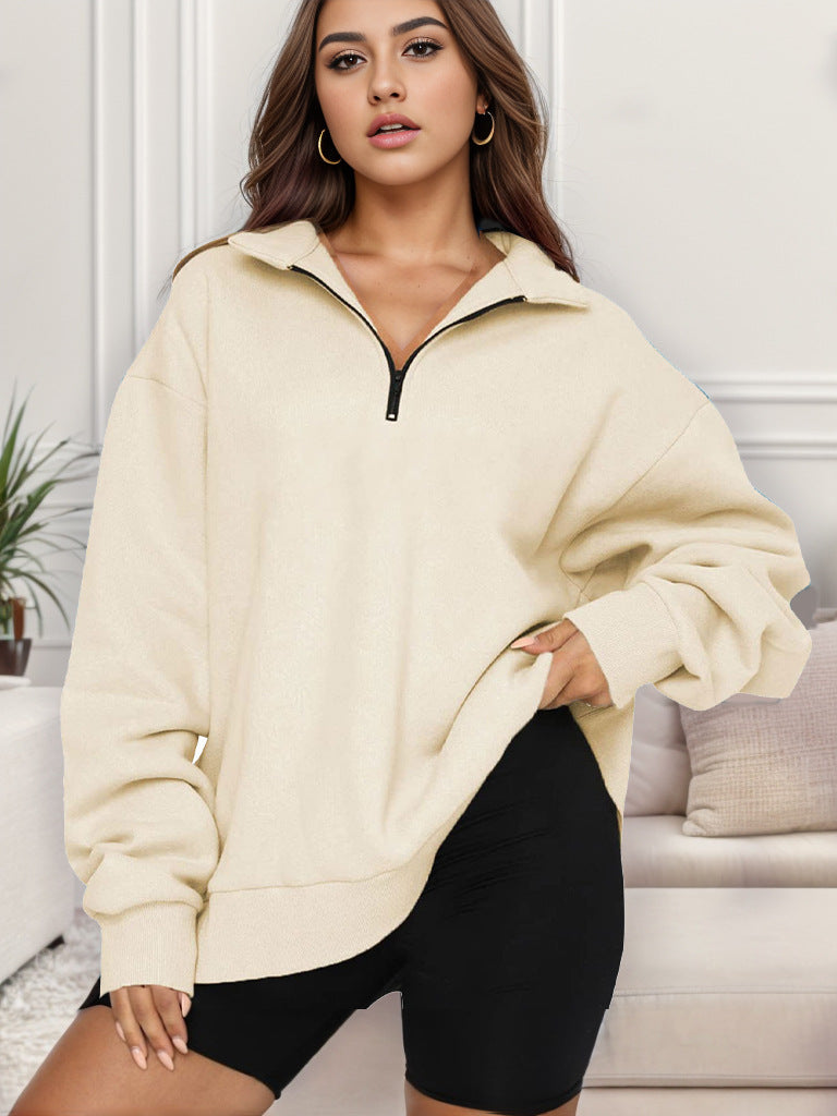 Damen Oversized Sweatshirt mit Stehkragen Drune