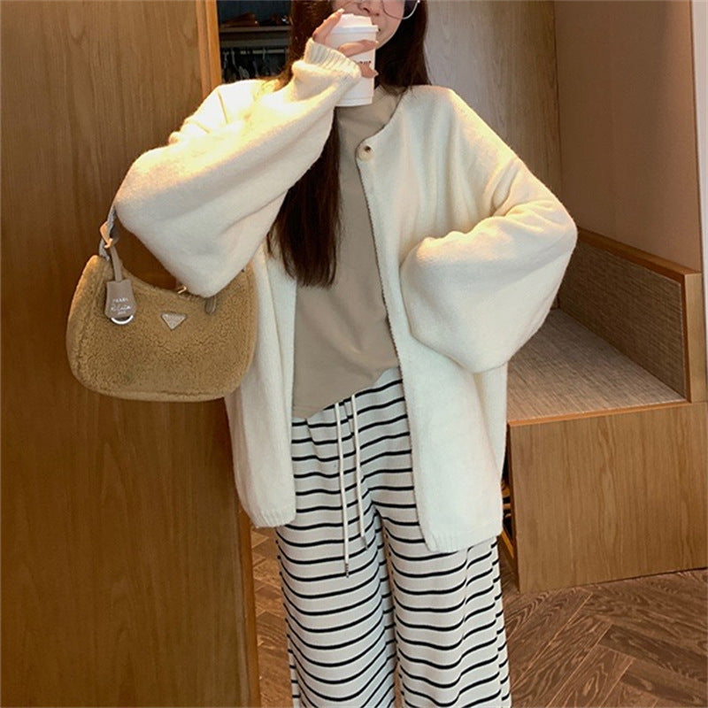 Damen Oversized Strickjacke mit sanften Texturen und offenen Fronten Drune