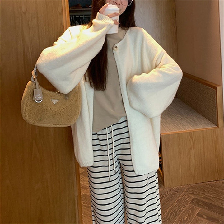 Damen Oversized Strickjacke mit sanften Texturen und offenen Fronten Drune
