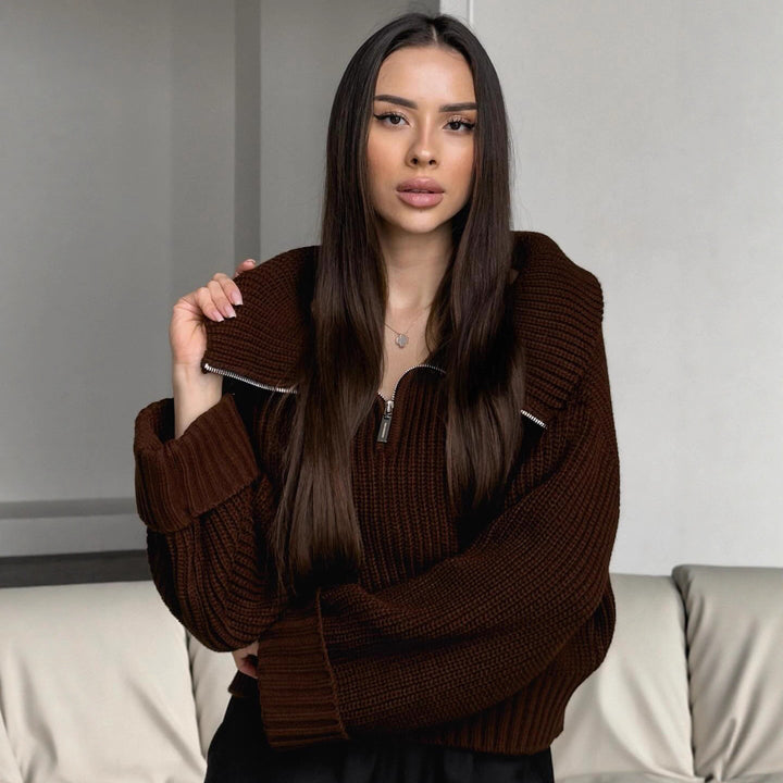 Damen Modischer Strick-Pullover mit hohem Kragen Drune