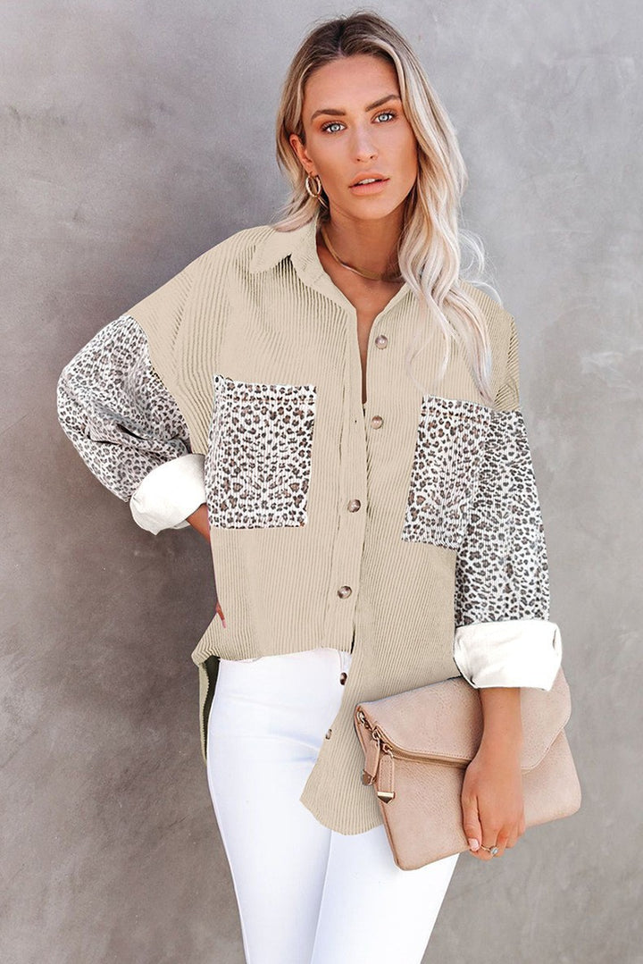 Damen Trendige Kordjacke mit Leo-Details Drune