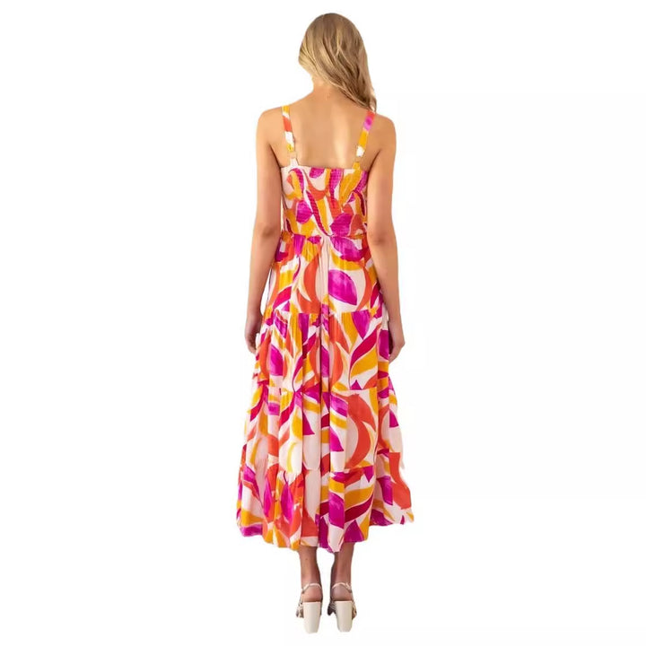 Damen Boho-inspiriertes Maxikleid mit buntem Blütenmuster und elastischem Oberteil Drune