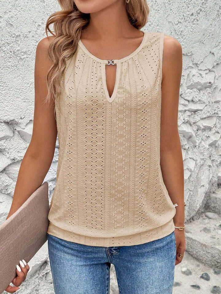 Damen luftiges Tanktop mit dekorativem Ausschnitt und feiner Struktur Drune