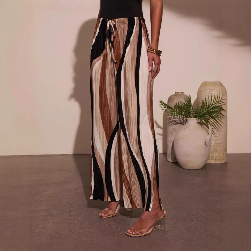 Damen Plissee-Hose mit weitem Bein und seitlichen Schlitzen Drune