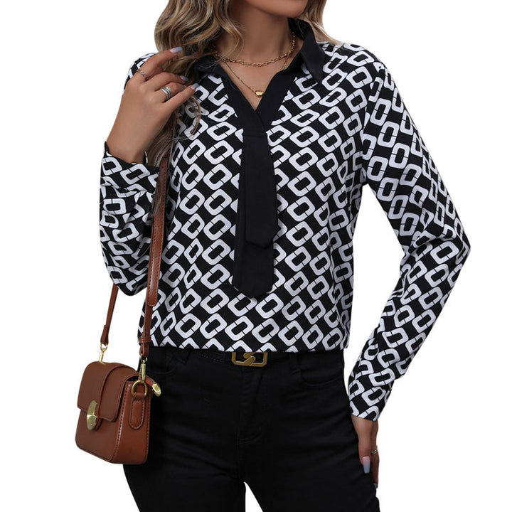 Damen Bluse mit grafischem Muster und eleganter Schleifenbindung Drune