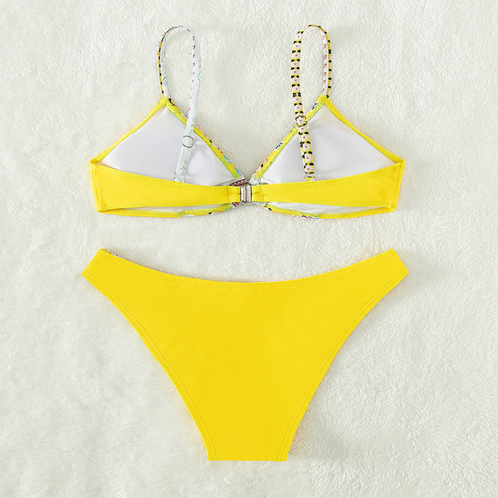 Damen Hoch tailliertes Bikini-Set mit buntem Blütenmuster und verstellbaren Trägern Drune
