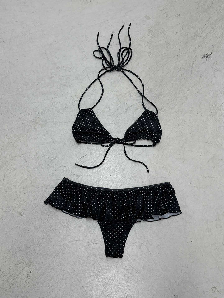 Damen verspieltes Triangel-Bikini-Set mit Rüschensaum und Bindebändern Drune