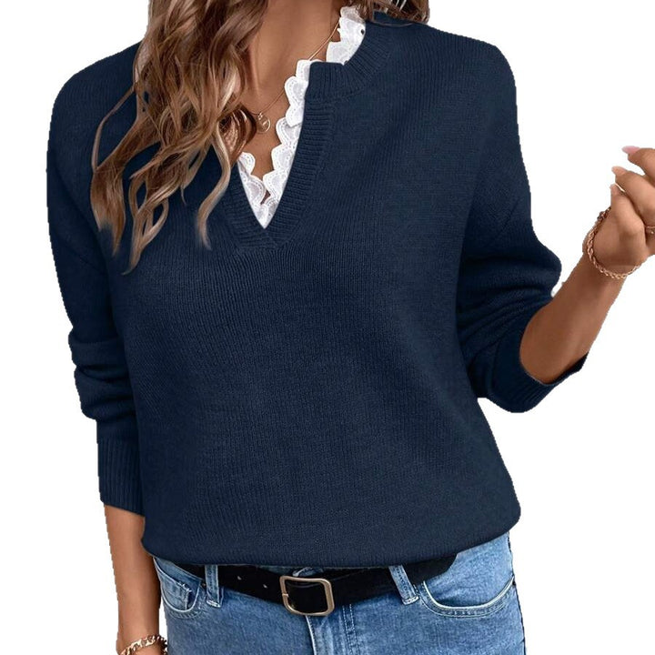 Damen Strickpullover mit elegantem Lagenlook und Rüschenkragen Drune