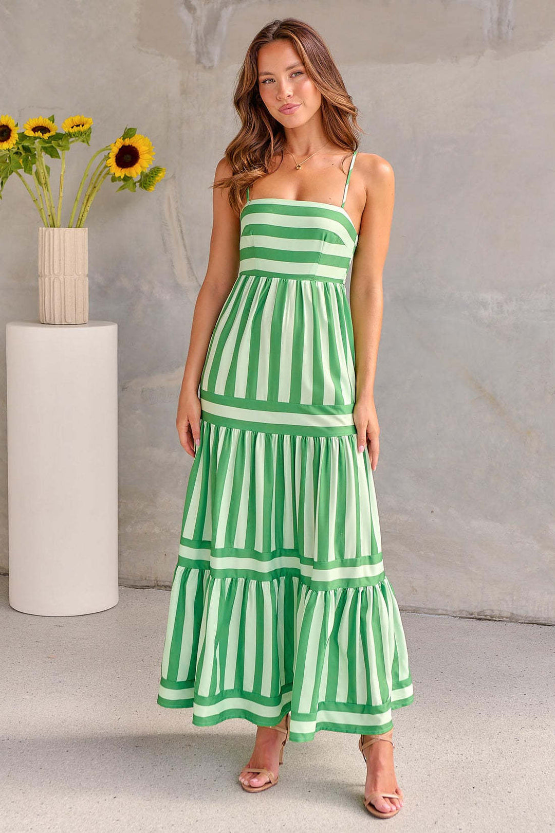 Damen Maxikleid mit schmalen Trägern und gestreiftem Design Drune