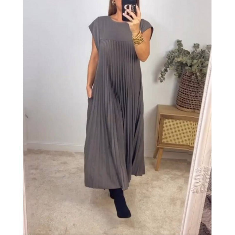 Damen Plissee Maxikleid mit praktischem Taschen und elegantem Schnitt Drune