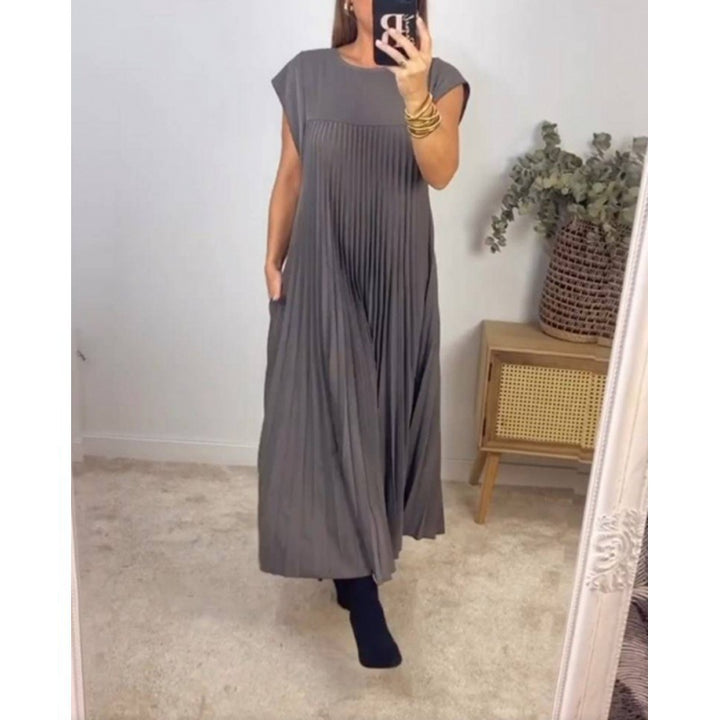 Damen Plissee Maxikleid mit praktischem Taschen und elegantem Schnitt Drune