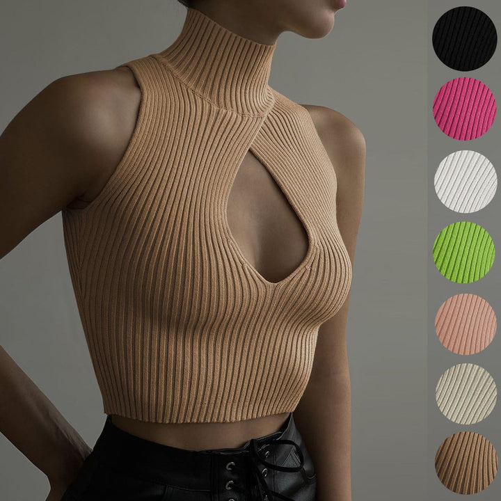 Damen Crop-Top mit hohem Kragen und tiefem Ausschnitt Drune